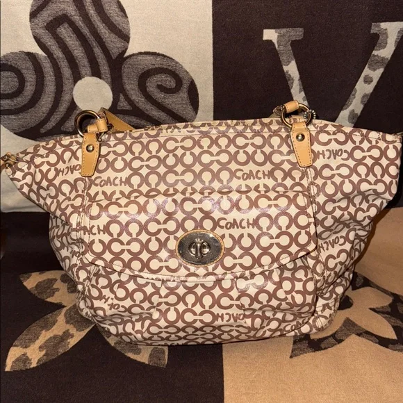 Coach Tan and Brown Large Shoulder Bag - Picture 1 of 12